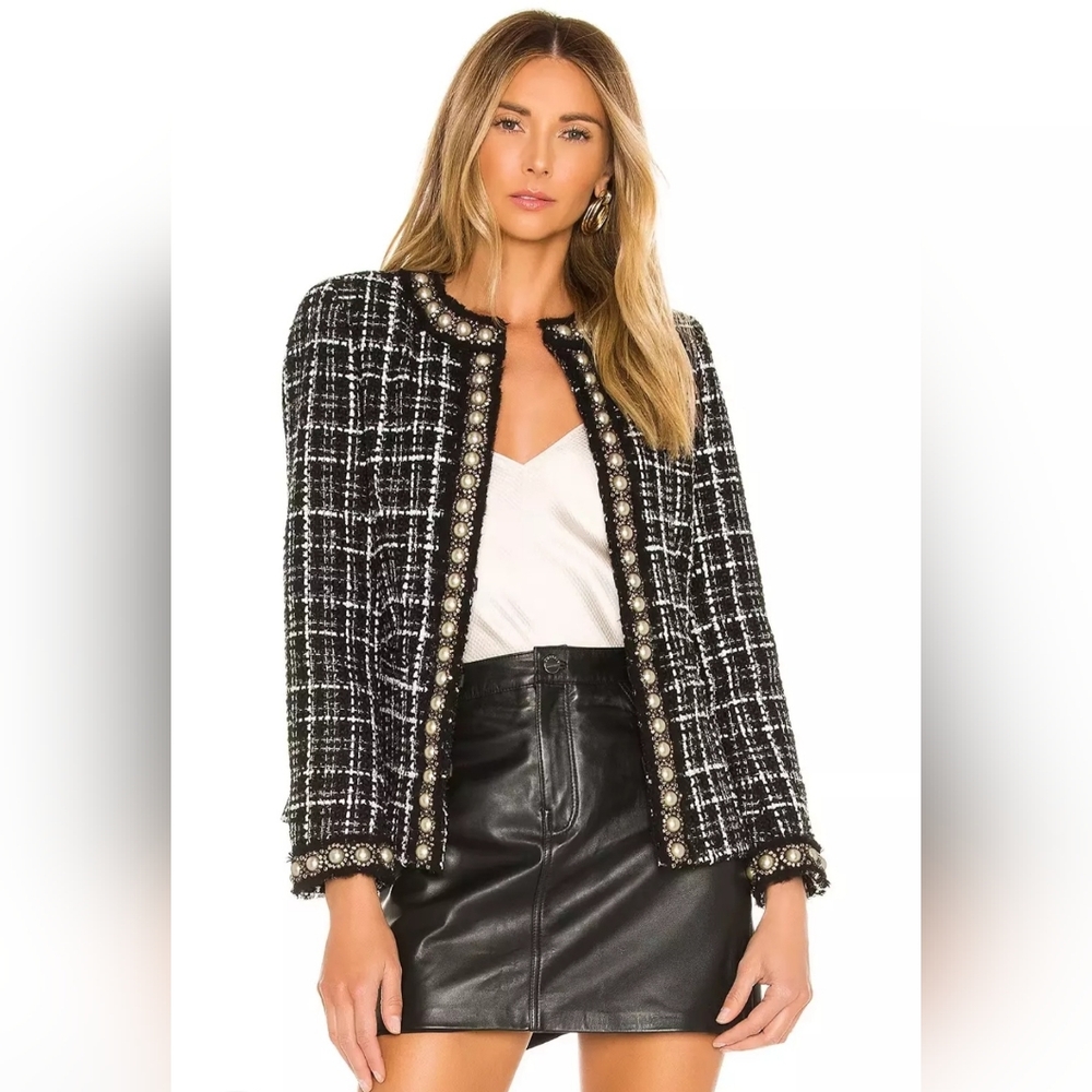 Alice + Olivia carmen' Pearl Embellished Check Plaid Blazer SIZE 12 NWT $795 - Picture 8 of 16
